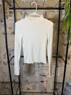 American Eagle Outfitters Cream Ribbed Mock Neck Long Sleeve Top